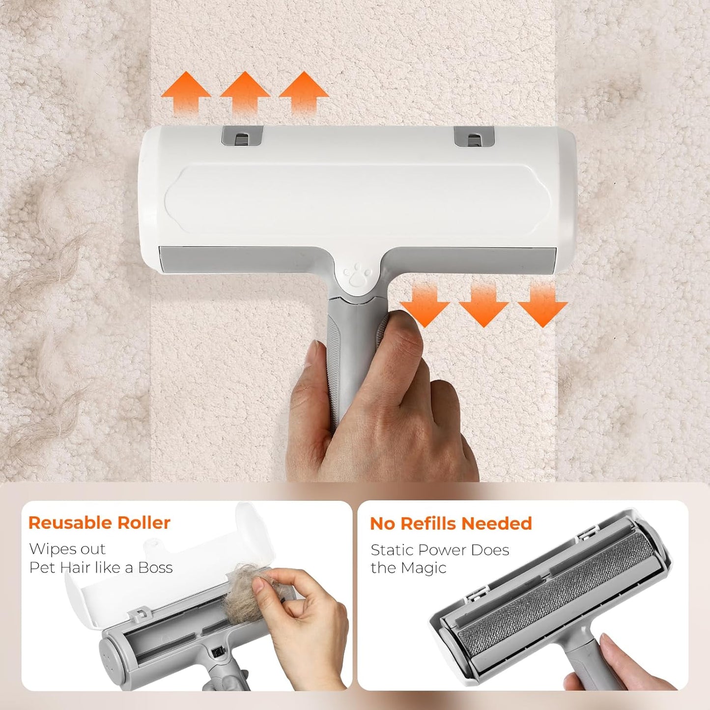 Reusable Pet Hair Remover Roller for Dog & Cat Hair – Lint Roller for Couch, Furniture, Carpet, Clothes & Car – Self-Cleaning Dog Hair Lint Roller and Cat Hair Remover for Home