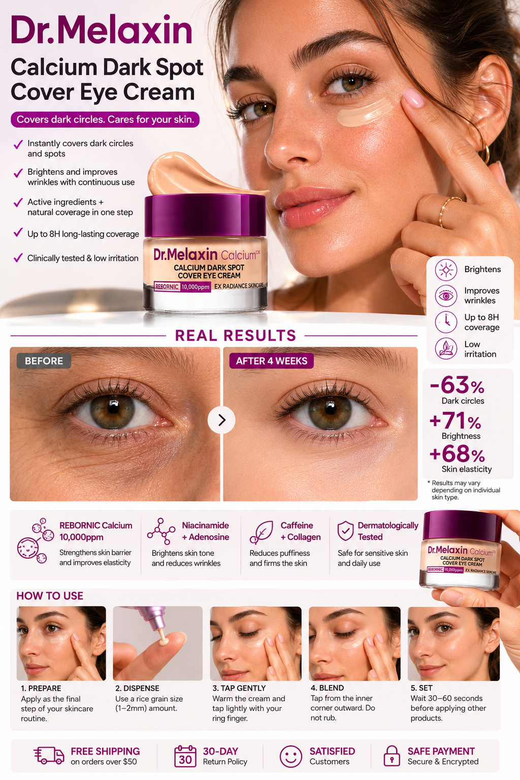 [Dr.Melaxin Official] Calcium Dark Spot Eye Cream | Dark Circle, Anti-Aging, Sagging, Elasticity | Korean Cosmetics
